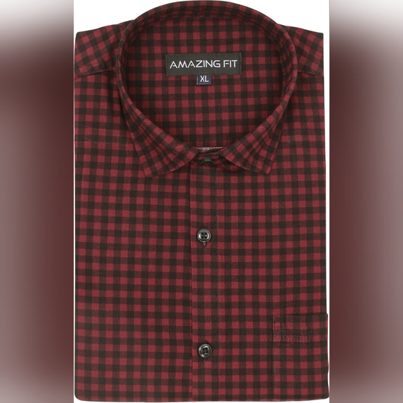 AMAZING FIT Premium Pure Cotton Checkered Casual Shirt (Maroon) - Picture 6 of 6